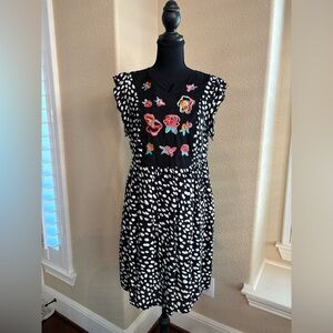 Black and White Dress with Embroidered Flowers